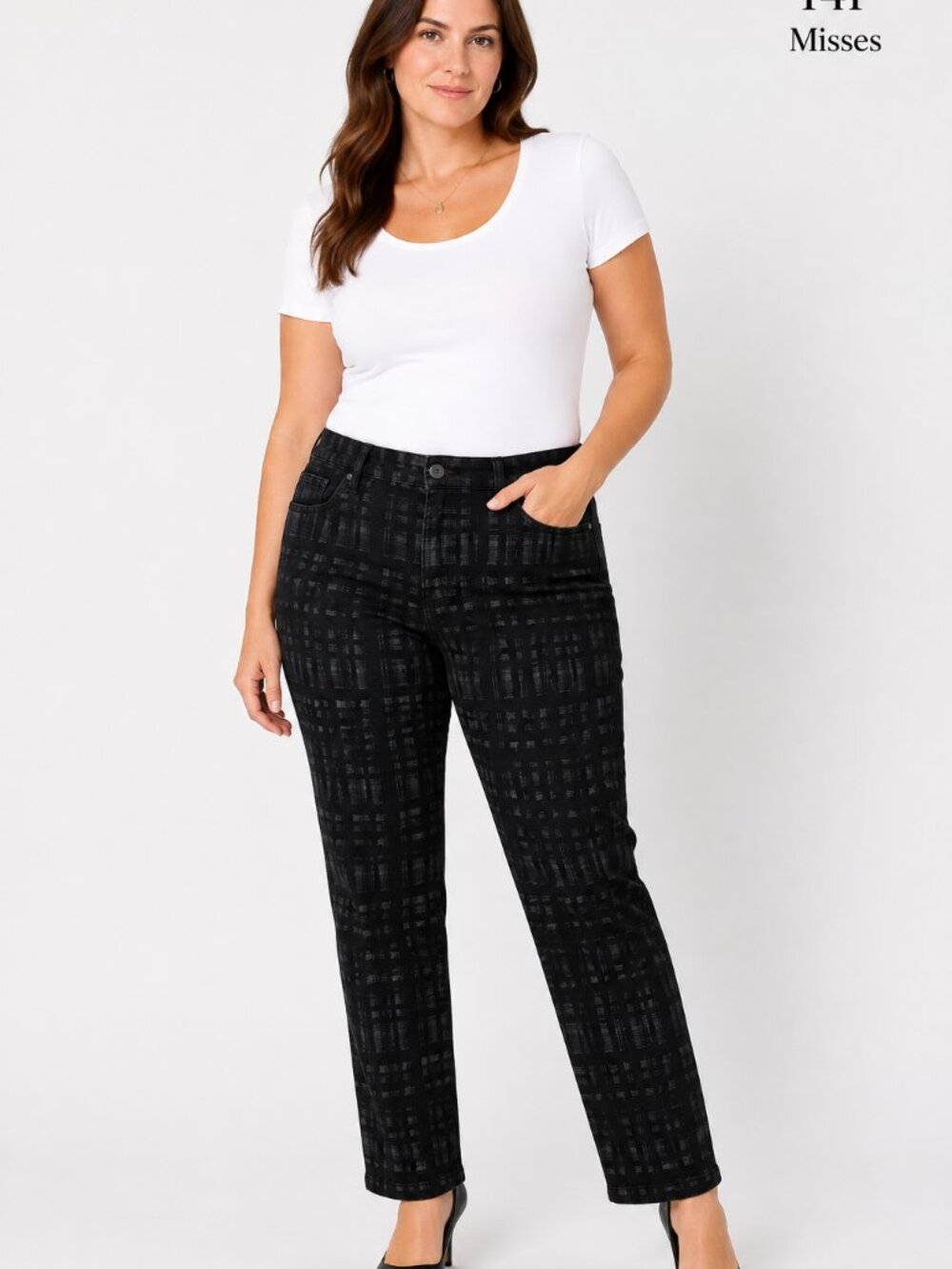 Liverpool Jeans Co 14P Black Plaid Slim Straight Pants Petite 14/32